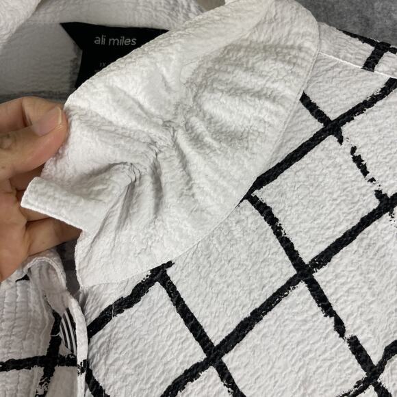 Ali Miles Tunic Top Womens 1X Windowpane Wired Collar Relaxed Artsy Lagenlook - Picture 14 of 14